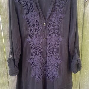 Johnny Was sheer black tunic